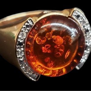 HSN Marley Simon Jewelry Ring 925 Silver Gold Plated Orange Center Stone Size 10